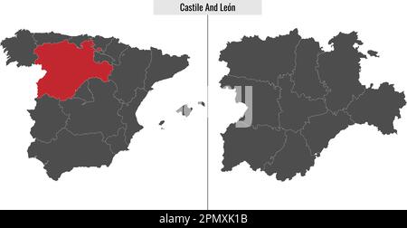 Carte de la communauté autonome de Castille et Leon de l'Espagne et emplacement sur la carte espagnole Illustration de Vecteur