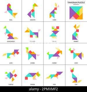 Puzzle Tangram. Ensemble vectoriel avec divers animaux. Illustration de Vecteur