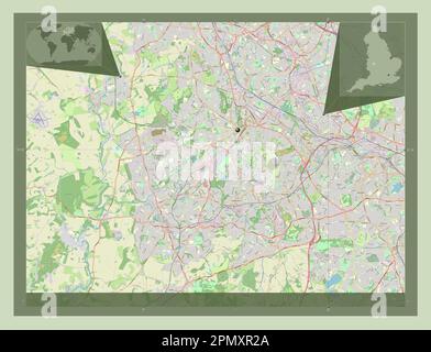 Dudley, comté administratif d'Angleterre - Grande-Bretagne. Ouvrez la carte des rues. Cartes d'emplacement auxiliaire d'angle Banque D'Images