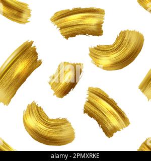 Motif de pinceau, rayures dorées. Répétition abstraite de la nuance d'encre, de la tuile artistique, de formes dorées de grunge dessinées à la main. Un arrière-plan luxueux et brillant. Texture sans coutures vectorisée de coups de pinceau scintillants Illustration de Vecteur