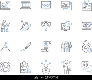 Collection d'icônes de contour de gestion de travail. Main-d'œuvre, gestion, organisation, supervision, direction, Planification, vecteur de coordination et illustration Illustration de Vecteur