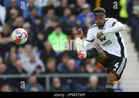 Everton, Royaume-Uni. 15th avril 2023. Tosin Adarabioyo de Fulham en action. Premier League Match, Everton v Fulham au Goodison Park à Liverpool le samedi 15th avril 2023. Cette image ne peut être utilisée qu'à des fins éditoriales. Utilisation éditoriale uniquement, licence requise pour une utilisation commerciale. Aucune utilisation dans les Paris, les jeux ou les publications d'un seul club/ligue/joueur. photo par Chris Stading/Andrew Orchard sports Photography/Alamy Live News crédit: Andrew Orchard sports Photography/Alamy Live News Banque D'Images