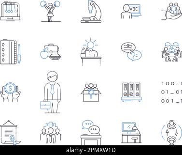 Collection d'icônes de contour de processus éducatif. Apprentissage, enseignement, évaluation, formation, étudier, Enseigner, éduquer le vecteur et l'illustration Illustration de Vecteur