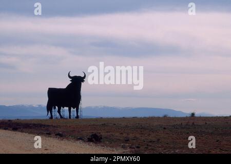 TORO OSBORNE TIPICO DEL PAISAJE ESPAÑOL - FOTO AÑOS 90 -. Emplacement : EXTÉRIEUR. PROVINCIA. SÉGOVIE. ESPAGNE. Banque D'Images