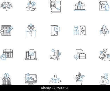 Collection d'icônes de contour de crédit. Crédit, prêts, cartes, Banque, pointage, Ensemble de concepts d'histoire, de vecteur de dette et d'illustration. Fraude, investissement, APR Illustration de Vecteur