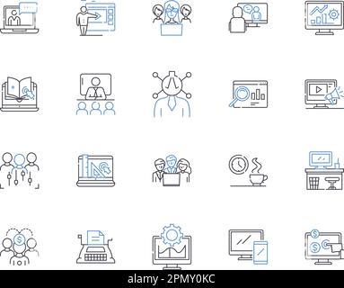 Collection d'icônes de contour de gestion de travail. Main-d'œuvre, gestion, organisation, supervision, direction, Planification, vecteur de coordination et illustration Illustration de Vecteur