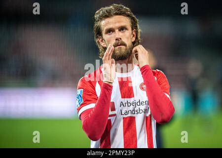 Herning, Danemark. 14th, avril 2023. Lucas Andersen d'Aalborg Boldklub vu après le match Superliga de 3F entre le FC Midtjylland et Aalborg Boldklub à l'aréna MCH à Herning. (Crédit photo: Gonzales photo - Morten Kjaer). Banque D'Images