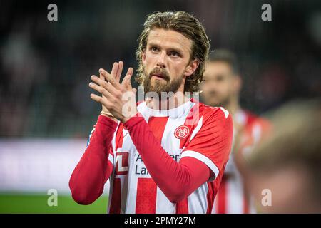 Herning, Danemark. 14th, avril 2023. Lucas Andersen d'Aalborg Boldklub vu après le match Superliga de 3F entre le FC Midtjylland et Aalborg Boldklub à l'aréna MCH à Herning. (Crédit photo: Gonzales photo - Morten Kjaer). Banque D'Images