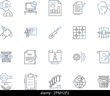 Collection d'icônes de contour Engineering Essentials. Ingénierie, principes de base, conception, fabrication, Sciences de l'ingénierie, Structure, vecteur d'automatisation Illustration de Vecteur