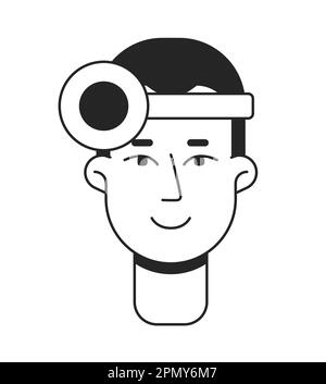 Médecin de sexe masculin avec tête miroir ligne plate monochromatique vecteur tête de caractère Illustration de Vecteur