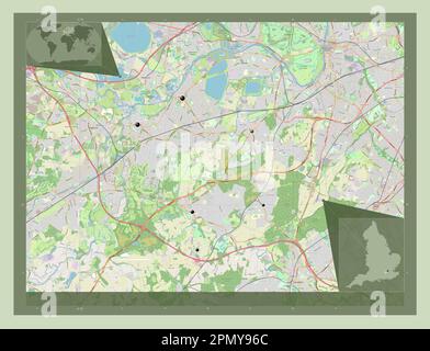 Elmbridge, quartier non métropolitain d'Angleterre - Grande-Bretagne. Ouvrez la carte des rues. Lieux des principales villes de la région. Emplacement auxiliaire d'angle m Banque D'Images