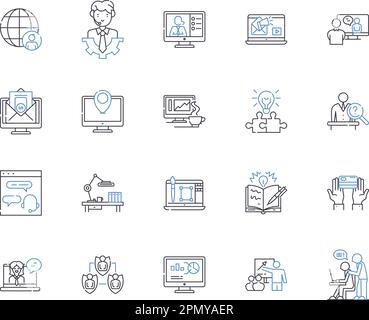 Collection d'icônes de contour de gestion de travail. Main-d'œuvre, gestion, organisation, supervision, direction, Planification, vecteur de coordination et illustration Illustration de Vecteur