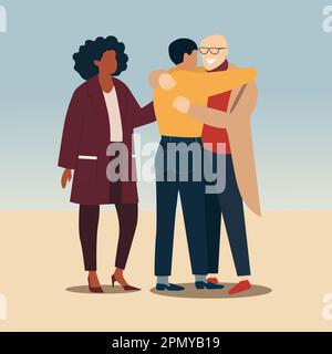 un groupe de personnes embrassant l'âge de jeûne et l'amitié de nationalité Illustration de Vecteur