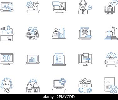 Collection d'icônes de contour de gestion de travail. Main-d'œuvre, gestion, organisation, supervision, direction, Planification, vecteur de coordination et illustration Illustration de Vecteur