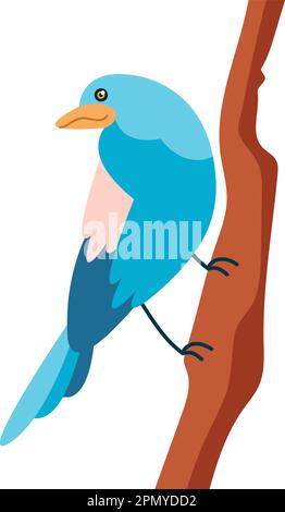 Oiseau mignon perching sur branche d'arbre sur blanc Illustration de Vecteur