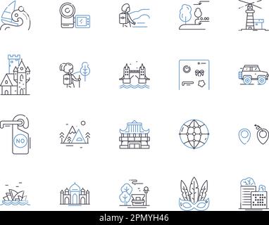 Collection World Tour Outline Icons. Voyage, Globe, Voyage, tour du pays, vacances, Ensemble de concepts voyage, Expedition Vector et illustration Illustration de Vecteur
