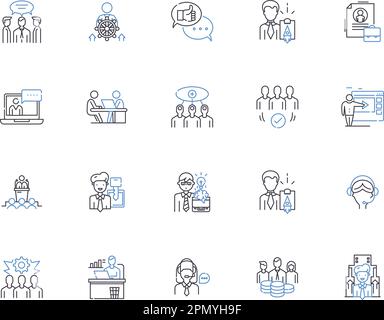 Collection Empoyee Outline icons. Employé, personnel, travailleur, personnel, équipe, Ensemble de concepts Member, Associate Vector et Illustration. Collègue, personnel Illustration de Vecteur
