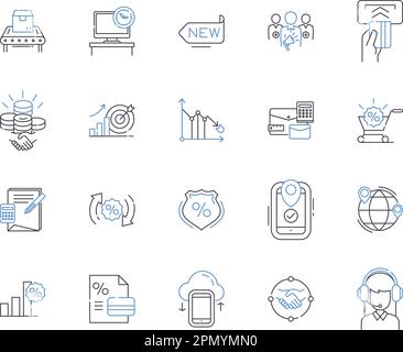 Collection d'icônes de contour de commerce et de finition. Finance, négociation, marchés, investissement, banque, Ensemble de concepts Exchange, Funds Vector et Illustration. Stocks Illustration de Vecteur