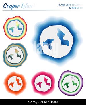 Collection de logos Cooper Island. Badge coloré de l'île. Couches autour de la forme de la frontière de Cooper Island. Illustration vectorielle. Illustration de Vecteur