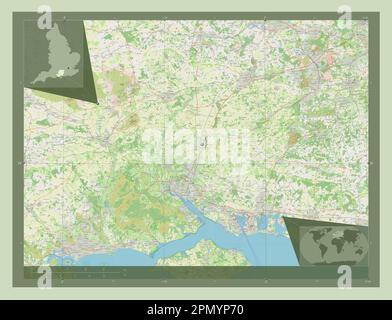 Hampshire, comté administratif de l'Angleterre - Grande-Bretagne. Ouvrez la carte des rues. Cartes d'emplacement auxiliaire d'angle Banque D'Images