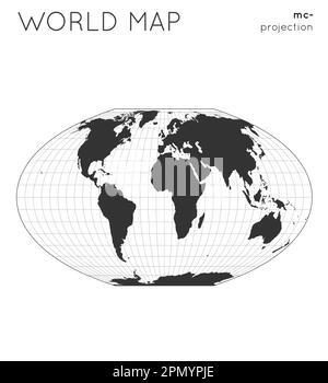 Carte du monde. Globe en projection quartique polaire plate mcbryde-thomas, avec des lignes de réticule. Illustration vectorielle moderne. Illustration de Vecteur