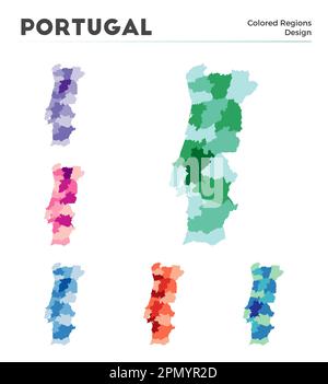 Collection de cartes du Portugal. Frontières du Portugal pour votre infographie. Régions de couleur. Illustration vectorielle. Illustration de Vecteur