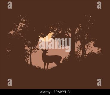 Un cerf de Virginie est vu dans une ouverture dans les bois dans cette illustration vectorielle. Illustration de Vecteur