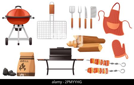 Ensemble d'équipement de cuisson barbecue illustration vectorielle isolée sur fond blanc Illustration de Vecteur