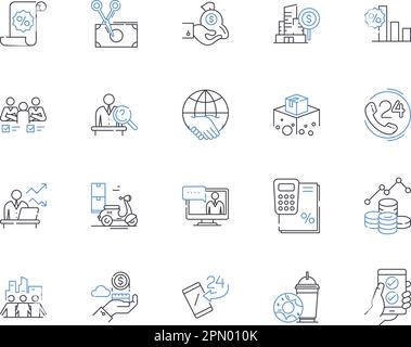 Collection d'icônes de contour de commerce et de finition. Finance, négociation, marchés, investissement, banque, Ensemble de concepts Exchange, Funds Vector et Illustration. Stocks Illustration de Vecteur