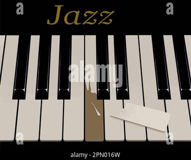 Jouer de façon agressive de la musique jazz sur ce piano a endommagé les touches dans un vecteur hommage à la musique jazz animée. Illustration de Vecteur