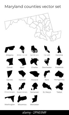 Carte du Maryland avec formes de régions. Carte vectorielle vierge de l'État des États-Unis avec comtés. Frontières de l'état américain pour votre infographie. Illustration vectorielle Illustration de Vecteur