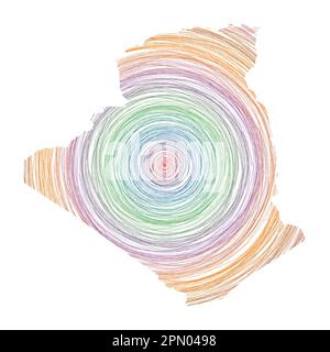 Carte de l'Algérie remplie de cercles concentriques. Dessinez des cercles de style en forme de pays. Illustration vectorielle. Illustration de Vecteur