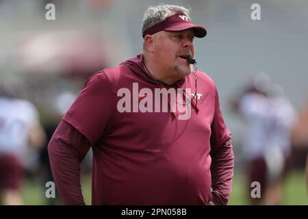 15 avril 2023: Virginia Tech Hokies entraîneur-chef associé/entraîneur de ligne défensive J.C. Prix pendant les échauffements pour le match de printemps de Virginia Tech football au stade Lane à Blacksburg, Virginie. Greg Atkins/CSM Banque D'Images