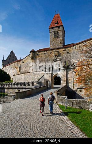 Veste Coburg, Pont en pierre, Portail principal, porte principale, Tour de porte, Ring Wall, Coburg, haute-Franconie, Bavière, Allemagne Banque D'Images