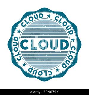 Badge Cloud. Timbre rond de mot grunge avec texture dans le thème de couleur Harem Silk. Joint nuageux géométrique de style vintage avec rayures dégradées. Illustration de Vecteur