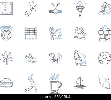 Collection Weekend et sport Outline Icons. Week-end, Sport, Loisirs, Loisirs, jouer, Jeux, Athletics vecteur et jeu de concepts d'illustration Illustration de Vecteur