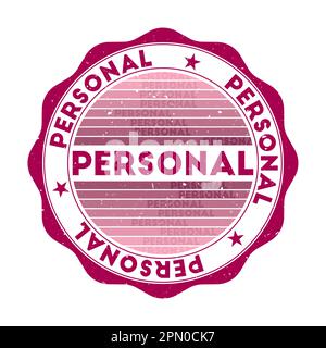 Badge personnel. Timbre rond de mot grunge avec texture dans le thème de couleur framboise. Sceau personnel géométrique de style vintage avec rayures dégradées. Illustration de Vecteur