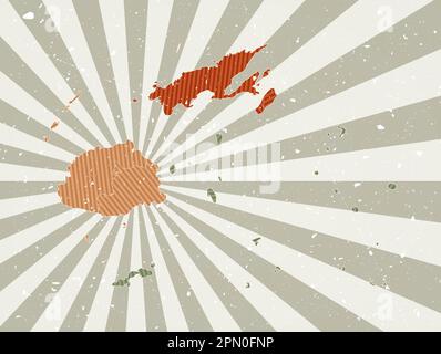 Carte d'époque des Fidji. Affiche grunge avec carte du pays dans la palette de couleurs rétro. Forme de Fidji avec rayons de soleil arrière-plan. Illustration vectorielle. Illustration de Vecteur