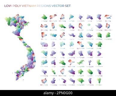 Régions vietnamiennes de faible poly. Carte polygonale du Vietnam avec les régions. Cartes géométriques pour votre conception. Superbe illustration vectorielle. Illustration de Vecteur