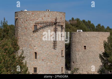 ELS Molins de la Plana de Xàbia (Jávea) anciens moulins à vent cylindriques du 14th et 18th siècle pour moudre des céréales, Alicante, Espagne, Europe Banque D'Images