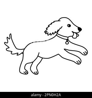 Joli chien de course à pied, style doodle dessin vectoriel plat pour enfants livre de coloriage Illustration de Vecteur