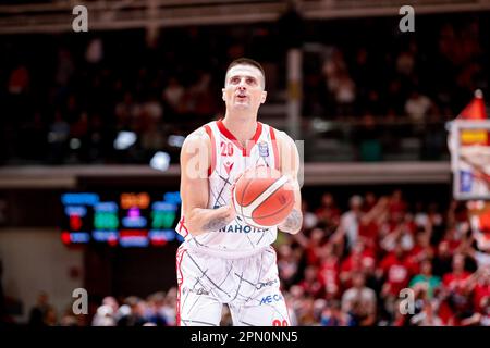 PalaBigi, Reggio Emilia, Italie, 15 avril 2023, Andrea Cinciarini (Unihotels Reggiana) pendant UNAHOTELS Reggio Emilia vs Nutribullet Treviso basket Banque D'Images