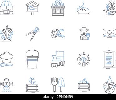 Collection d'icônes pour les contours de la production agricole. Agriculture, culture, cultures, récolte, semis, Ensemble de concepts de rendement, de vecteur d'élevage et d'illustration Illustration de Vecteur