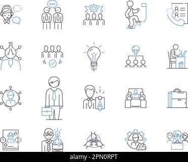 Collection d'icônes de contour de main-d'œuvre des employés. Employés, travail, emploi, travail, personnel, Ensemble de concepts salaire, vecteur de contrat et illustration. Travaux Illustration de Vecteur