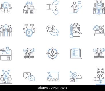 Collection d'icônes de contour de main-d'œuvre des employés. Employés, travail, emploi, travail, personnel, Ensemble de concepts salaire, vecteur de contrat et illustration. Travaux Illustration de Vecteur