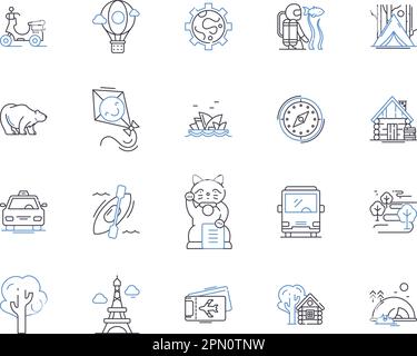 Collection World Tour Outline Icons. Voyage, Globe, Voyage, tour du pays, vacances, Ensemble de concepts voyage, Expedition Vector et illustration Illustration de Vecteur