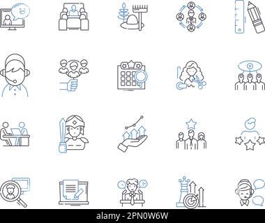 Collection d'icônes de contour de travail d'Empoyee. Employé, travail, travail, tâche, performances, Ensemble de concepts de compensation, de vecteur d'heures et d'illustration. Reprendre Illustration de Vecteur