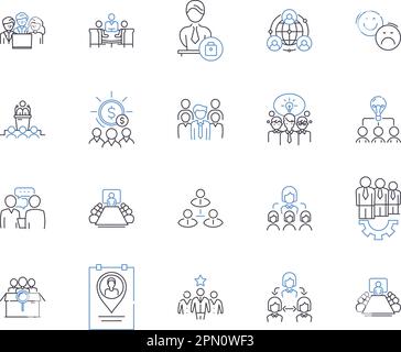 Les collaborateurs de la direction présentent une collection d'icônes. Gestion, collèges, éducation, institutions, apprentissage, Degrés, programmes vecteur et illustration Illustration de Vecteur