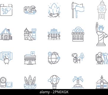 Collection World Voyage Outline Icons. Voyage, monde, Tour, Voyage, Voyage, Ensemble de concepts exploration, aventure et illustration. Croisière Illustration de Vecteur