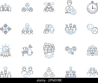 Les collaborateurs de la direction définissent la collection d'icônes. Coopération, collaboration, travail d'équipe, relations, motivation, Communication, vecteur d'efficacité et Illustration de Vecteur